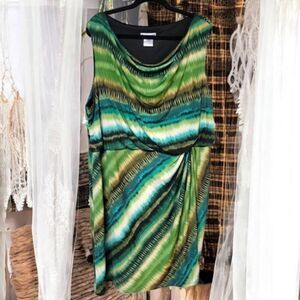 SERENGETI ARTSY BOHO CHIC plus Cocktail party dress 2X sexy flattering green